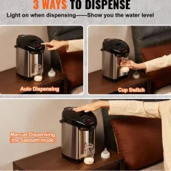 VEVOR Hot Water Dispenser, Adjustable 4 Temperatures Water Boiler and Warmer, 304 Stainless Steel Countertop Water Heater, 3-Way Dispense for Tea, Coffee and Baby Formula, 3L/102 oz
