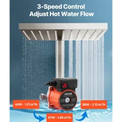 VEVOR Hot Water Recirculating Pump, 10 GPM, Instant Circulation Circulator Pump System, 3-Speed Control, 0.13 HP, 110-120V, NPT 3/4 in to NPT 1/2 in Adapter, Stainless Steel Head, for Water Heaters