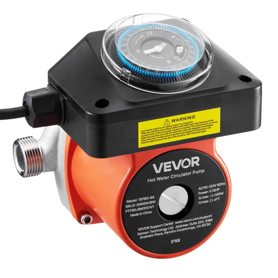 VEVOR Hot Water Recirculating Pump, with Timer, 10 GPM Instant Recirculation Pump Kit, Circulation Circulator System, 0.13 HP AC 110-120V, NPT 3/4 in to NPT 1/2 in Connector, for Solar Water Heater