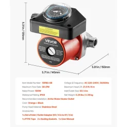 VEVOR Hot Water Recirculating Pump, with Timer, 10 GPM Instant Recirculation Pump Kit, Circulation Circulator System, 0.13 HP AC 110-120V, NPT 3/4 in to NPT 1/2 in Connector, for Solar Water Heater