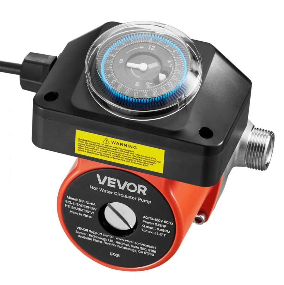 VEVOR Hot Water Recirculating Pump, with Timer, 10 GPM Instant Recirculation Pump Kit, Circulation Circulator System, 0.13 HP AC 110-120V, NPT 3/4 in to NPT 1/2 in Connector, for Solar Water Heater