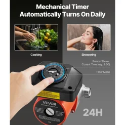VEVOR Hot Water Recirculating Pump, with Timer, 10 GPM Instant Recirculation Pump Kit, Circulation Circulator System, 0.13 HP AC 110-120V, NPT 3/4 in to NPT 1/2 in Connector, for Solar Water Heater
