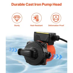 VEVOR Hot Water Recirculating Pump, 10 GPM, Instant Circulation Circulator Pump System, 3-Speed Control, 0.13 HP, 110-120V, NPT 3/4 in to NPT 1/2 in Adapter, Cast Iron Head, for Water Heater System