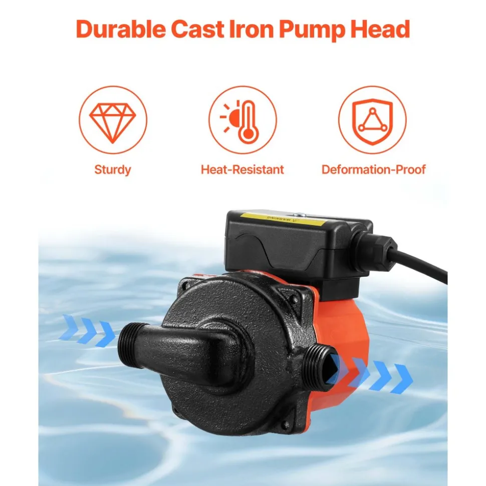 VEVOR Hot Water Recirculating Pump, 10 GPM, Instant Circulation Circulator Pump System, 3-Speed Control, 0.13 HP, 110-120V, NPT 3/4 in to NPT 1/2 in Adapter, Cast Iron Head, for Water Heater System