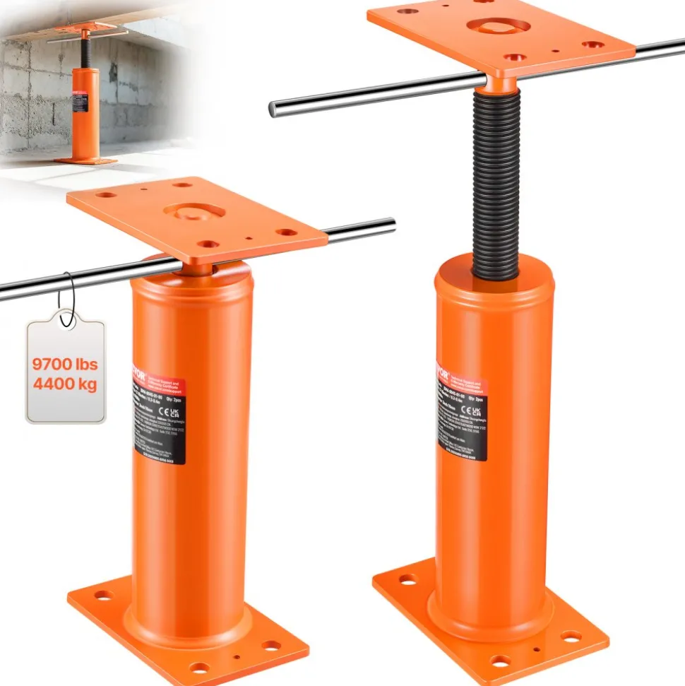 VEVOR House Floor Jacks, 2 Pack, 12"-16" Height Range, 9700 lbs Max Load Capacity Per Unit, Adjustable Support Beam Basement Jack Post Pole for Leveling, Steel Telescoping Jack for Temporary Support