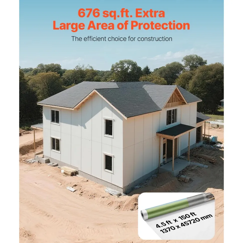 VEVOR House Wrap, 4.5 x 150 ft, 0.13 mm Thick Vapor Barrier, Heavy Duty Plastic Sheeting for Tear-resistant, Drop Cloth Vapor Barrier Covering for Residential & Commercial Construction, White