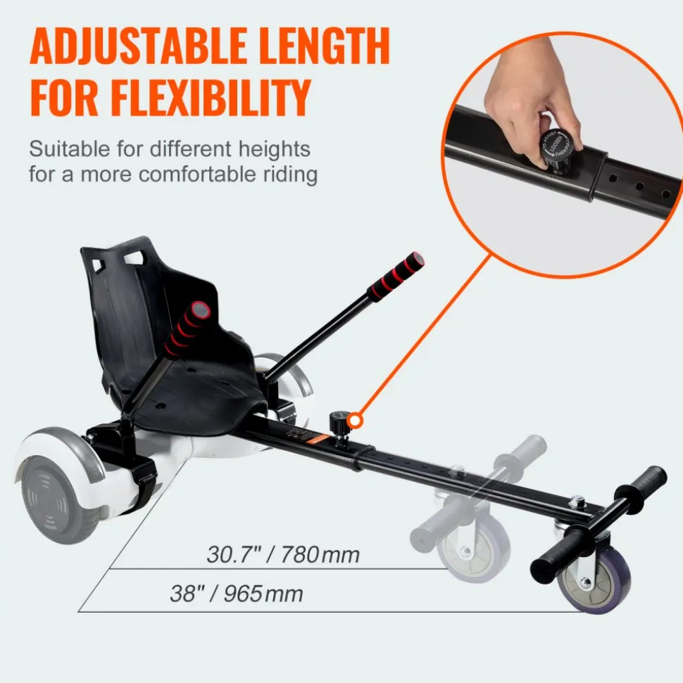 VEVOR Hoverboard Seat Attachment(Not included hoverboards), Compatible with All 6.5" 8" 8.5" 10" Hoverboards, Grips Control, Adjustable Frame Length and 220 LBS Load Capacity, Hover Board Go Karts Accessory, for Kids Adults.