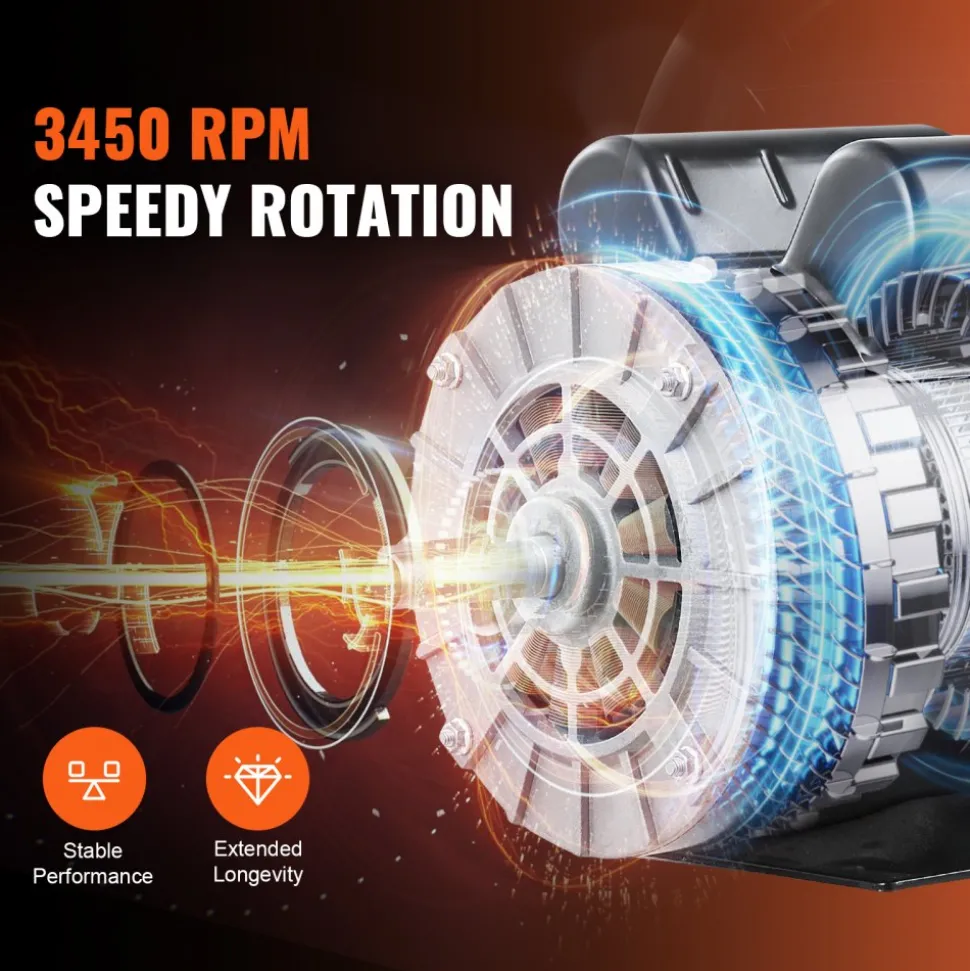 VEVOR 3HP Air Compressor Electric Motor, 230V 15.5 Amps, 56 Frame 3450RPM, 5/8" Keyed Shaft, 1.88" Shaft Length, Single Phase, CW/CCW Rotation (Factory Setting is CCW)