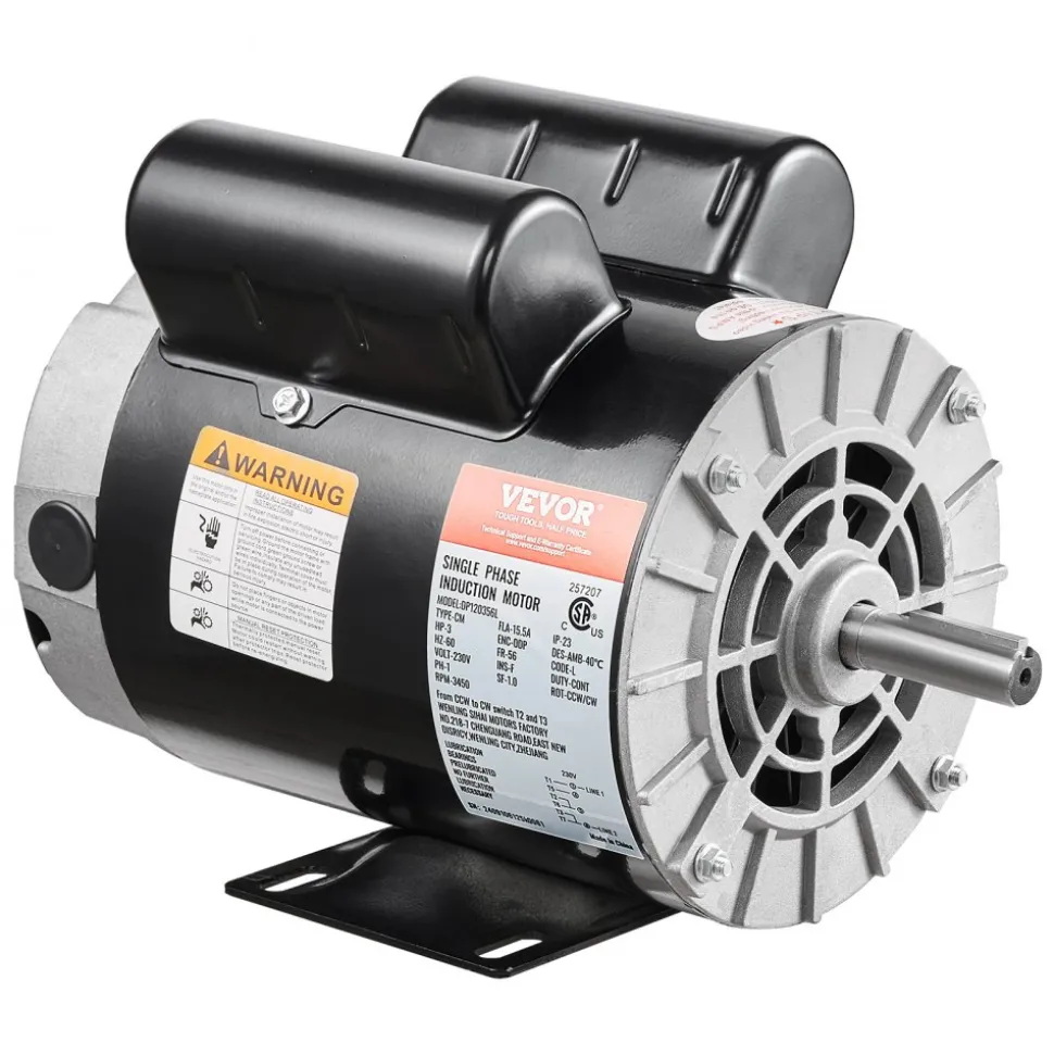 VEVOR 3HP Air Compressor Electric Motor, 230V 15.5 Amps, 56 Frame 3450RPM, 5/8" Keyed Shaft, 1.88" Shaft Length, Single Phase, CW/CCW Rotation (Factory Setting is CCW)