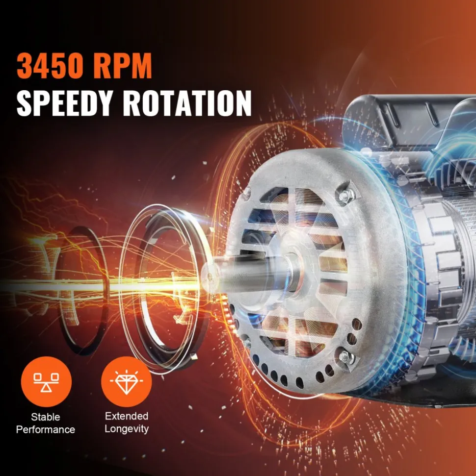 VEVOR 5HP Air Compressor Electric Motor, 230V 25 Amps, 56HZ Frame 3450RPM, 7/8" Keyed Shaft, 2.25" Shaft Length, Single Phase, CCW/CW (Factory Setting is CCW)