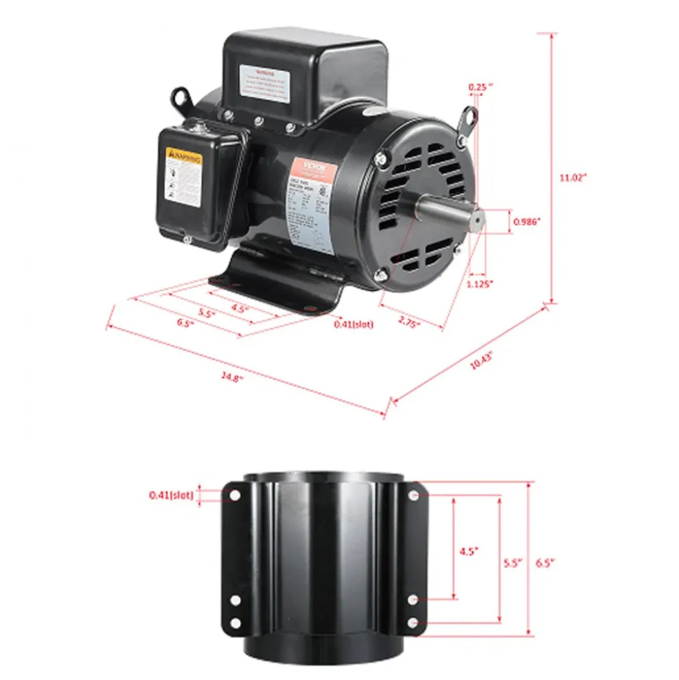 VEVOR 7.5HP Air Compressor Motor, 230V 31.6 Amps Electric Motor, 3450RPM 184T Frame, 1-1/8" Keyed Shaft, 2.75" Shaft Length for Air Compressors, Single Phase, CCW/CCW (Factory Setting is CCW)