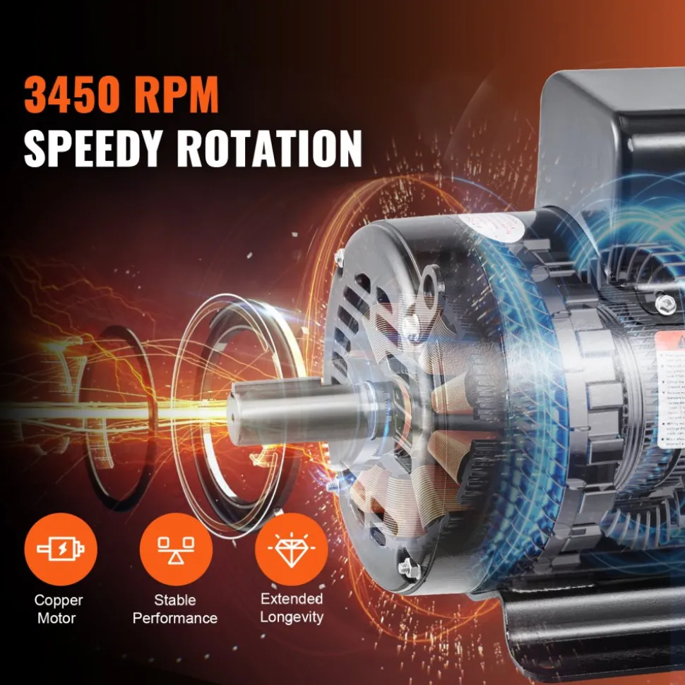 VEVOR 7.5HP Air Compressor Motor, 230V 31.6 Amps Electric Motor, 3450RPM 184T Frame, 1-1/8" Keyed Shaft, 2.75" Shaft Length for Air Compressors, Single Phase, CCW/CCW (Factory Setting is CCW)