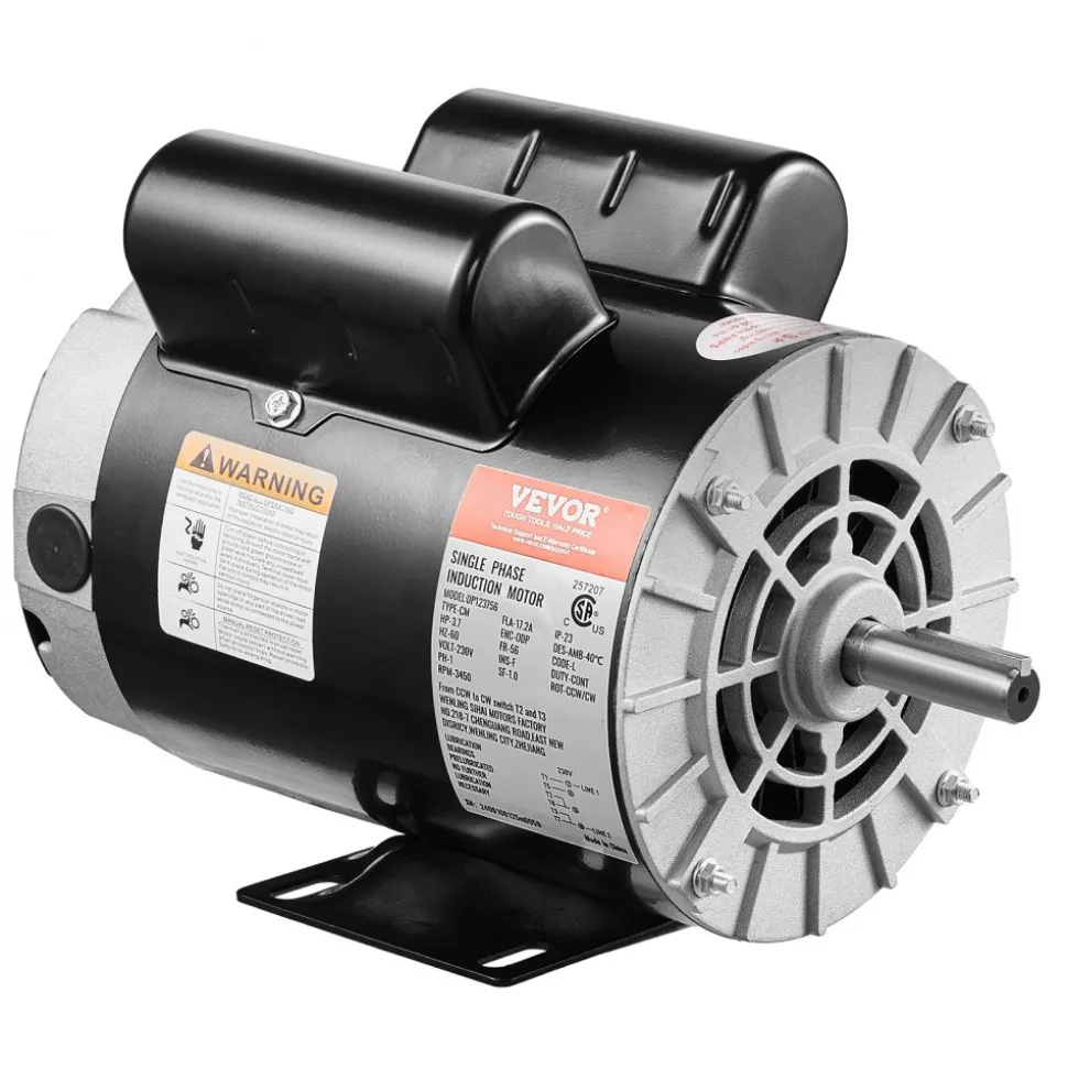 VEVOR 3.7HP Air Compressor Motor, 3450RPM Electric Motor, 230V 17.2 Amps, 5/8" Keyed Shaft 56 Frame, 1.88" Shaft Length, Single Phase, CCW/CW Rotation (Factory Setting is CCW)