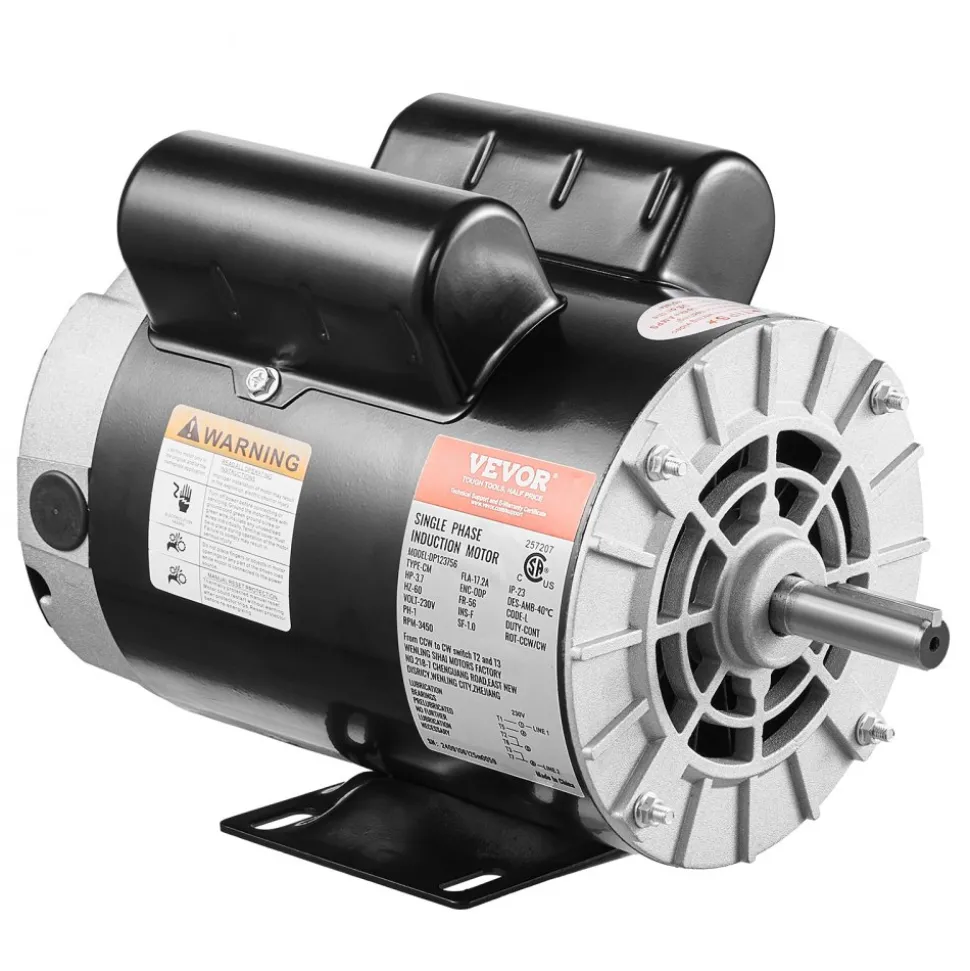 VEVOR 3.7HP Air Compressor Motor, 3450RPM Electric Motor, 230V 17.2 Amps, 5/8" Keyed Shaft 56 Frame, 1.88" Shaft Length, Single Phase, CCW/CW Rotation (Factory Setting is CCW)
