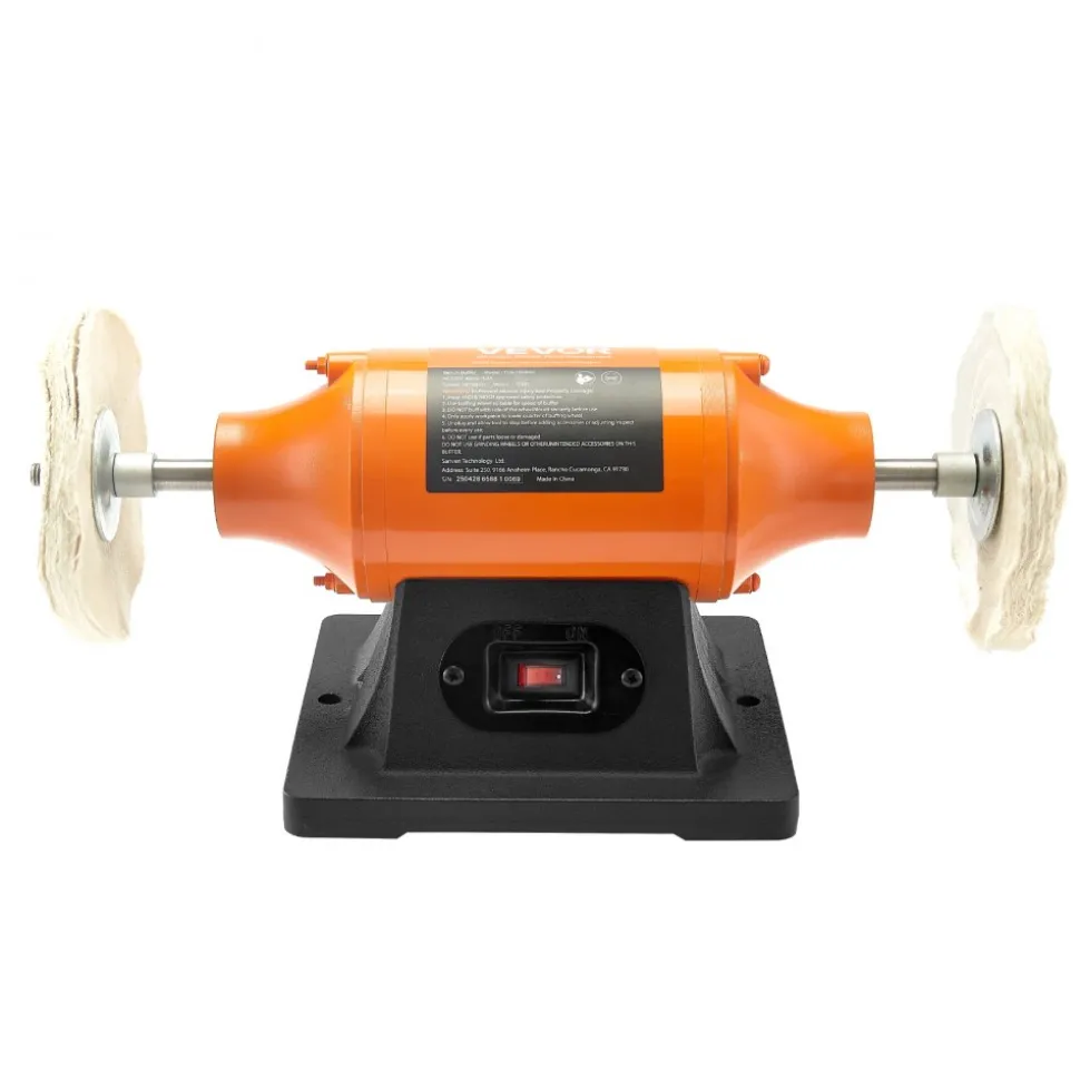 VEVOR 1/2HP Bench Buffer Polisher, 6-inch Bench Polishing Buffing Machine, 3450RPM Single Speed Benchtop Polisher with 2PCS Cloth Wheels & Cast Iron Base for Metal, Jewelry, Wood Polishing