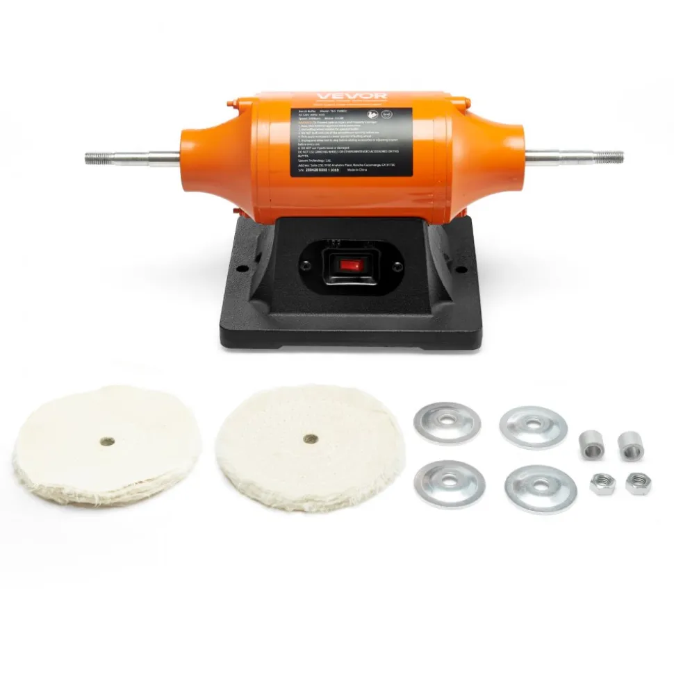 VEVOR 1/2HP Bench Buffer Polisher, 6-inch Bench Polishing Buffing Machine, 3450RPM Single Speed Benchtop Polisher with 2PCS Cloth Wheels & Cast Iron Base for Metal, Jewelry, Wood Polishing