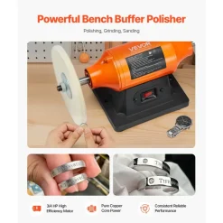 VEVOR 3/4HP Bench Buffer Polisher, 8-inch Bench Polishing Buffing Machine, 3450RPM Single Speed Benchtop Polisher with 2PCS Cloth Wheels & Cast Iron Base for Metal, Jewelry, Wood Polishing