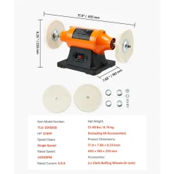 VEVOR 3/4HP Bench Buffer Polisher, 8-inch Bench Polishing Buffing Machine, 3450RPM Single Speed Benchtop Polisher with 2PCS Cloth Wheels & Cast Iron Base for Metal, Jewelry, Wood Polishing