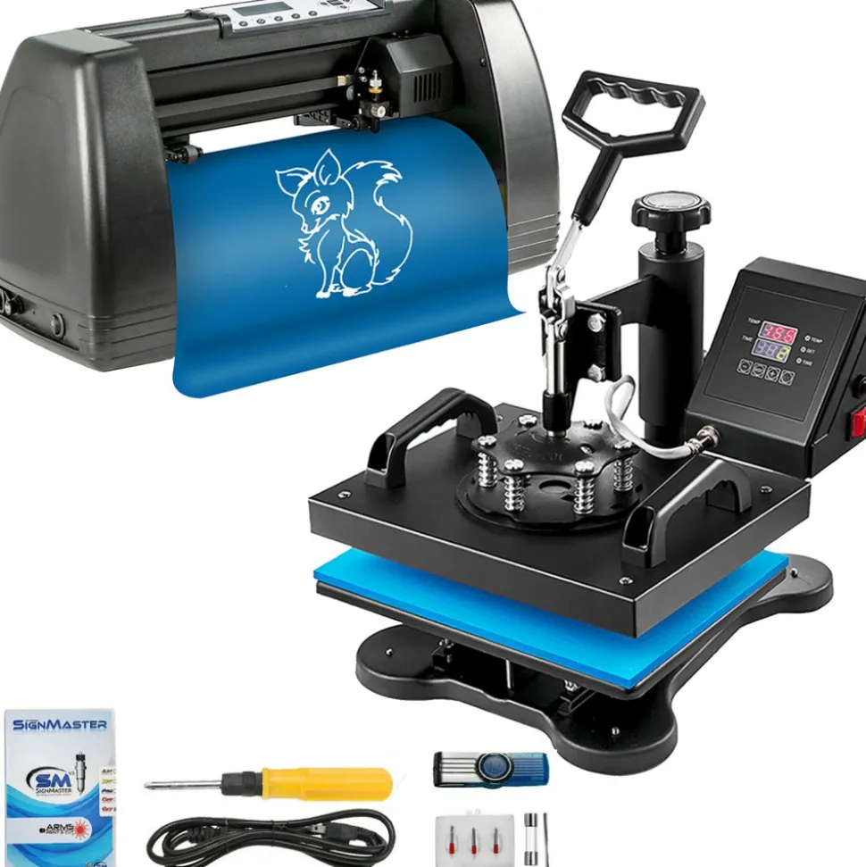 VEVOR HP230-B 12"x10" Dual Digital T-Shirt Heat Press Machine + 14" Vinyl Cutting Plotter With SIGNMASTER Software