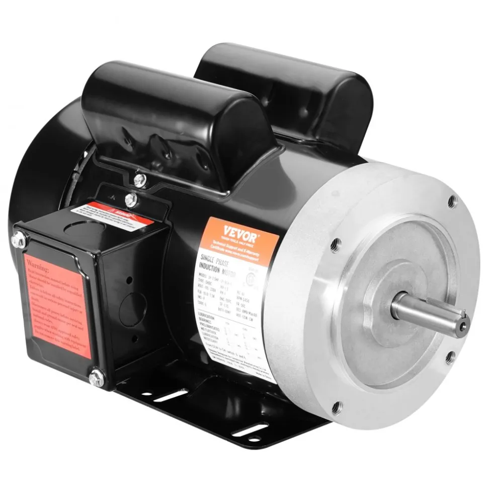 VEVOR 1.5HP Electric Motor 3450 rpm, AC 115V/230V, 56C Frame, Air Compressor Motor Single Phase, 5/8" Keyed Shaft, CW/CCW Rotation for Agricultural Machinery and General Equipment
