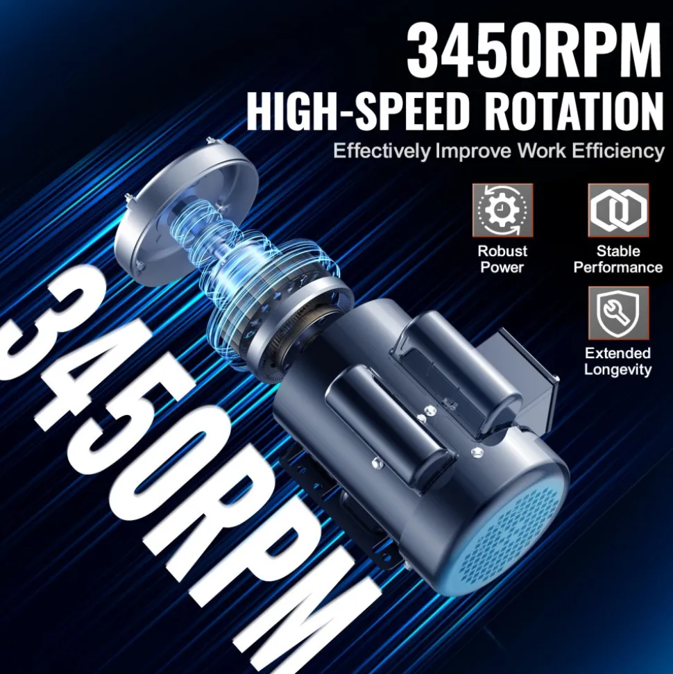 VEVOR 1.5HP Electric Motor 3450 rpm, AC 115V/230V, 56 Frame, Air Compressor Motor Single Phase, 5/8" Keyed Shaft, CW/CCW Rotation for Agricultural Machinery and General Equipment