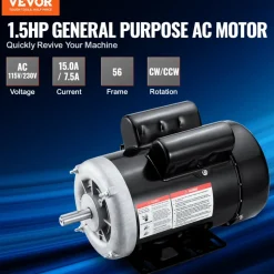 VEVOR 1.5HP Electric Motor 3450 rpm, AC 115V/230V, 56 Frame, Air Compressor Motor Single Phase, 5/8