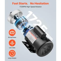 VEVOR 0.5 HP Electric Motor, 1725RPM Air Compressor Motor, CW/CCW Rotation, 5/8 inch Shaft Diameter, 1.88inch Shaft Length, 2.07N.m Torque, Single-Phase, TEFC Cooling, 115V/230V, 56 Frame