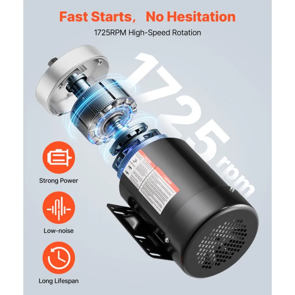VEVOR 1 HP Electric Motor, 1725RPM Air Compressor Motor, CW/CCW Rotation, 5/8 inch Shaft Diameter, 1.88inch Shaft Length, 4.1N.m Torque, Three-Phase, TEFC Cooling, 230V/460V, 56C Frame