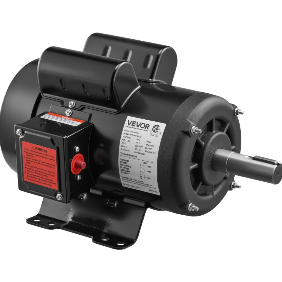 VEVOR 3 HP Electric Motor, 1750RPM Air Compressor Motor, CW/CCW Rotation, 1.125 inch Shaft Diameter, 2.75inch Shaft Length, 12N.m Torque, Single-Phase, TEFC Cooling, 230V, 184T Frame
