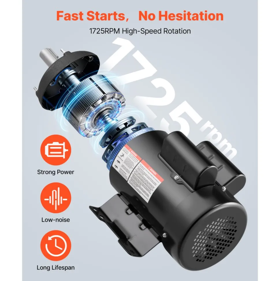 VEVOR 3 HP Electric Motor, 1750RPM Air Compressor Motor, CW/CCW Rotation, 1.125 inch Shaft Diameter, 2.75inch Shaft Length, 12N.m Torque, Single-Phase, TEFC Cooling, 230V, 184T Frame