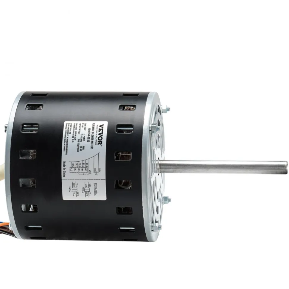 VEVOR 1/2HP Furnace Blower Motor, 208/230V 2.7Amps, 1075RPM 5 Speeds, CW/CCW Rotation, 48 Frame 3.4" Shaft Length, 7.5μF/450V Capacitor + 11" Hold Hoop