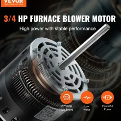 VEVOR 1/2HP Furnace Blower Motor, 208/230V 2.7Amps, 1075RPM 5 Speeds, CW/CCW Rotation, 48 Frame 3.4