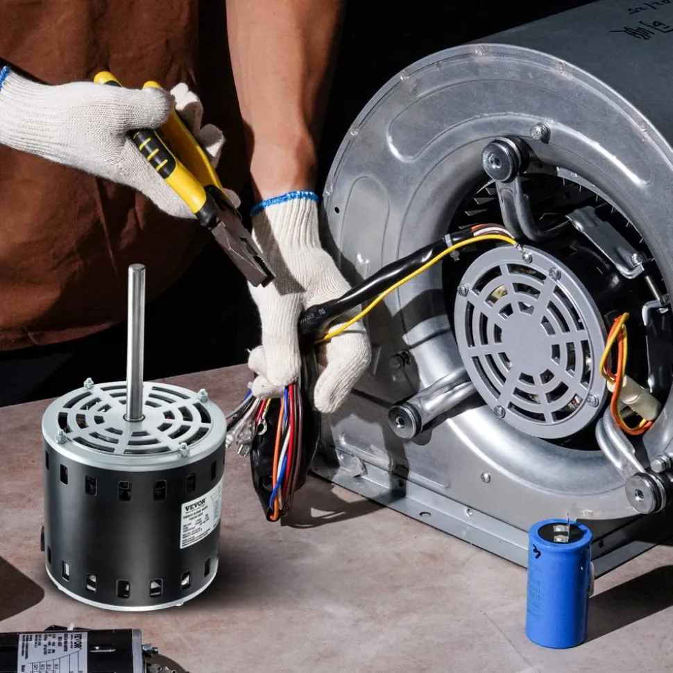 VEVOR 1/2HP Furnace Blower Motor, 208/230V 2.7Amps, 1075RPM 5 Speeds, CW/CCW Rotation, 48 Frame 3.4" Shaft Length, 7.5μF/450V Capacitor + 11" Hold Hoop