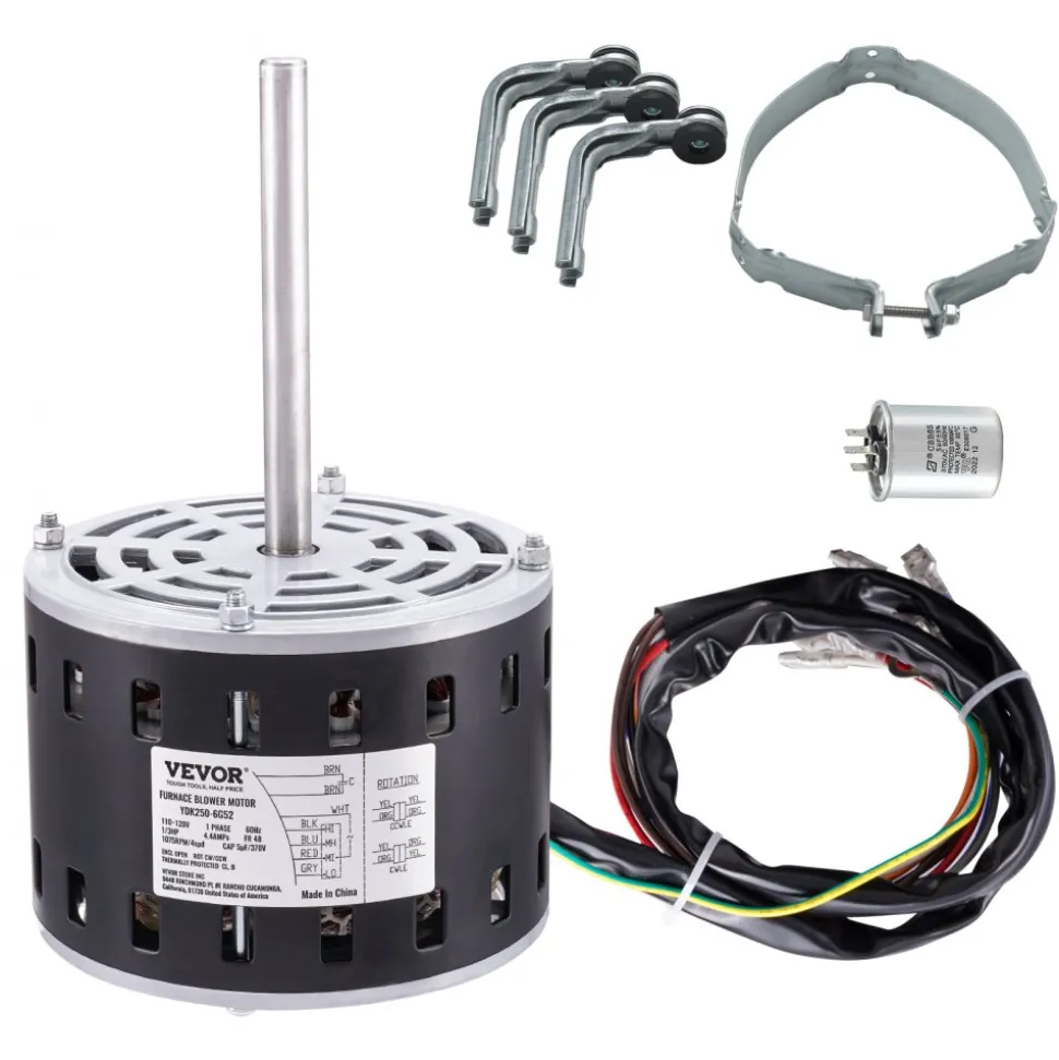 VEVOR 1/2HP Furnace Blower Motor 1720RPM, 115V 7.1A Belt Drive Blower Motor Single Phase - 0.5" Shaft Diameter, 1.6" Shaft Length, CW/CCW Rotation