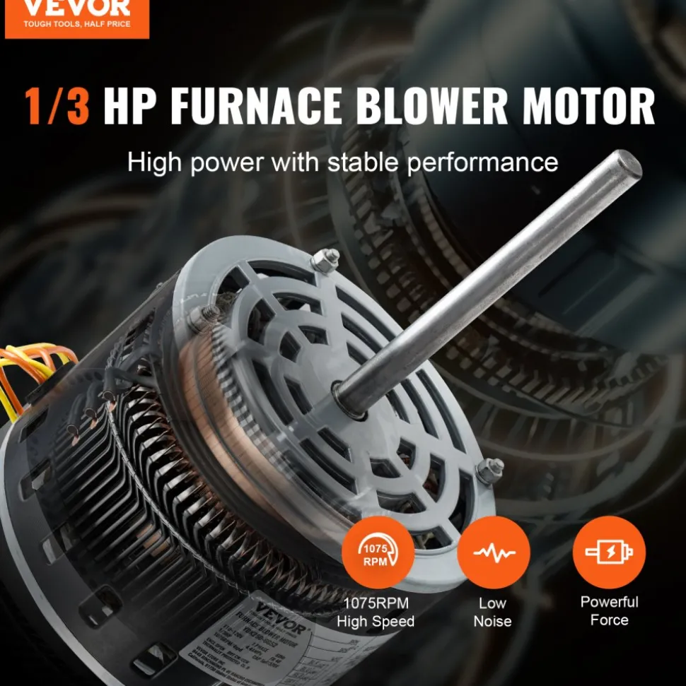 VEVOR 1/2HP Furnace Blower Motor 1720RPM, 115V 7.1A Belt Drive Blower Motor Single Phase - 0.5" Shaft Diameter, 1.6" Shaft Length, CW/CCW Rotation