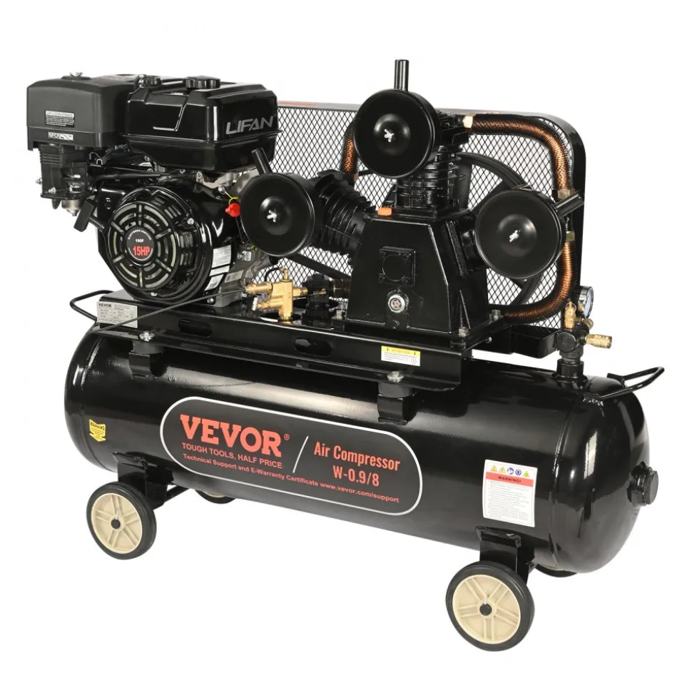 VEVOR 15HP Gas Powered Air Compressor, 30 Gallon Horizontal Air Compressor Tank, 33CFM@115PSI Gas Driven Piston Pump Air Compressed System with 115PSI Max Pressure for Construction Sites Workshop
