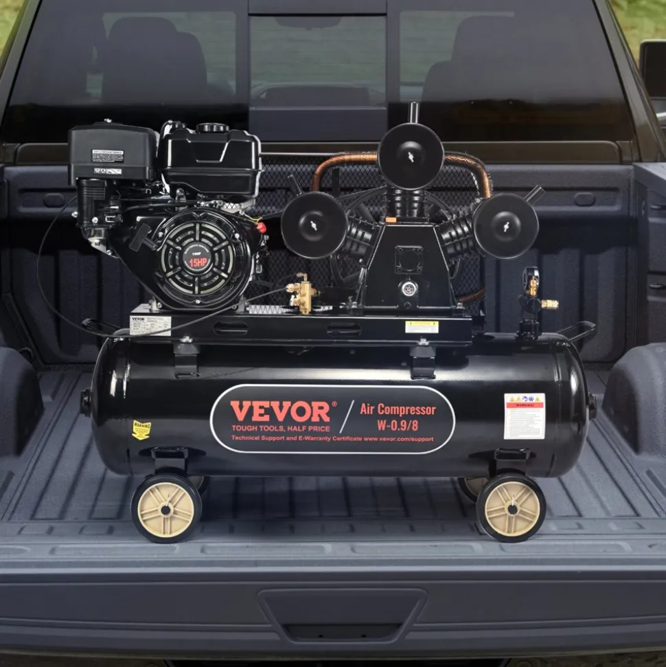 VEVOR 15HP Gas Powered Air Compressor, 30 Gallon Horizontal Air Compressor Tank, 33CFM@115PSI Gas Driven Piston Pump Air Compressed System with 115PSI Max Pressure for Construction Sites Workshop