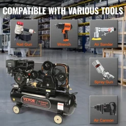 VEVOR 15HP Gas Powered Air Compressor, 30 Gallon Horizontal Air Compressor Tank, 33CFM@115PSI Gas Driven Piston Pump Air Compressed System with 115PSI Max Pressure for Construction Sites Workshop