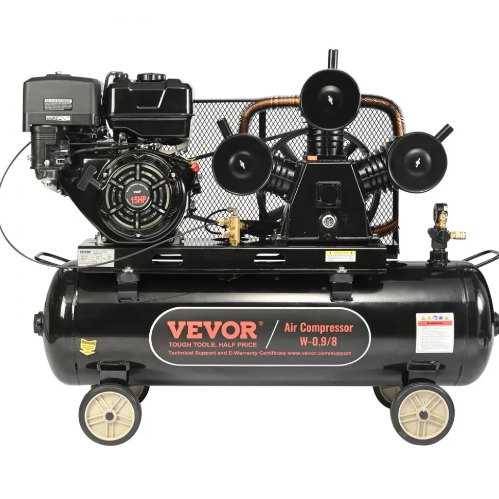 VEVOR 15HP Gas Powered Air Compressor, 30 Gallon Horizontal Air Compressor Tank, 33CFM@115PSI Gas Driven Piston Pump Air Compressed System with 115PSI Max Pressure for Construction Sites Workshop