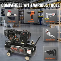 VEVOR 7HP Gas Powered Air Compressor, 21 Gallon Horizontal Air Compressor Tank, 9CFM@115PSI Gas Driven Piston Pump Air Compressed System with 115PSI Max Pressure for Construction Sites Workshop