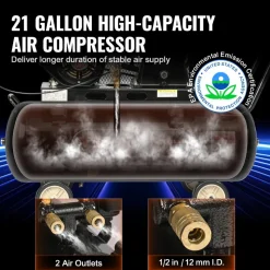 VEVOR 7HP Gas Powered Air Compressor, 21 Gallon Horizontal Air Compressor Tank, 9CFM@115PSI Gas Driven Piston Pump Air Compressed System with 115PSI Max Pressure for Construction Sites Workshop