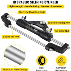 VEVOR 300HP Hydraulic Boat Steering Kit, Hydraulic Steering Helm Pump, Aluminum Alloy Steering Cylinder, 13.5" Steering Wheel with 10" Hydraulic Steering Hose for Boat Steering System