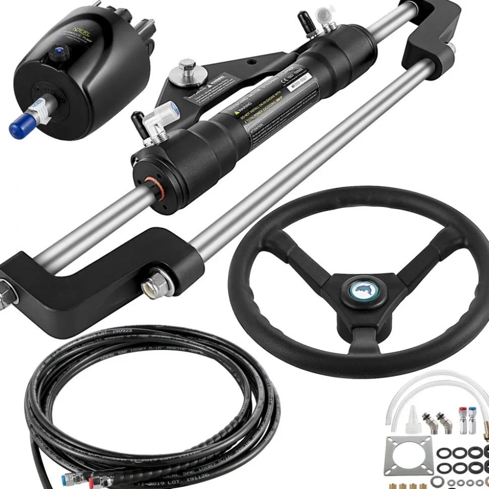 VEVOR 300HP Hydraulic Boat Steering Kit, Hydraulic Steering Helm Pump, Aluminum Alloy Steering Cylinder, 13.5" Steering Wheel with 10" Hydraulic Steering Hose for Boat Steering System