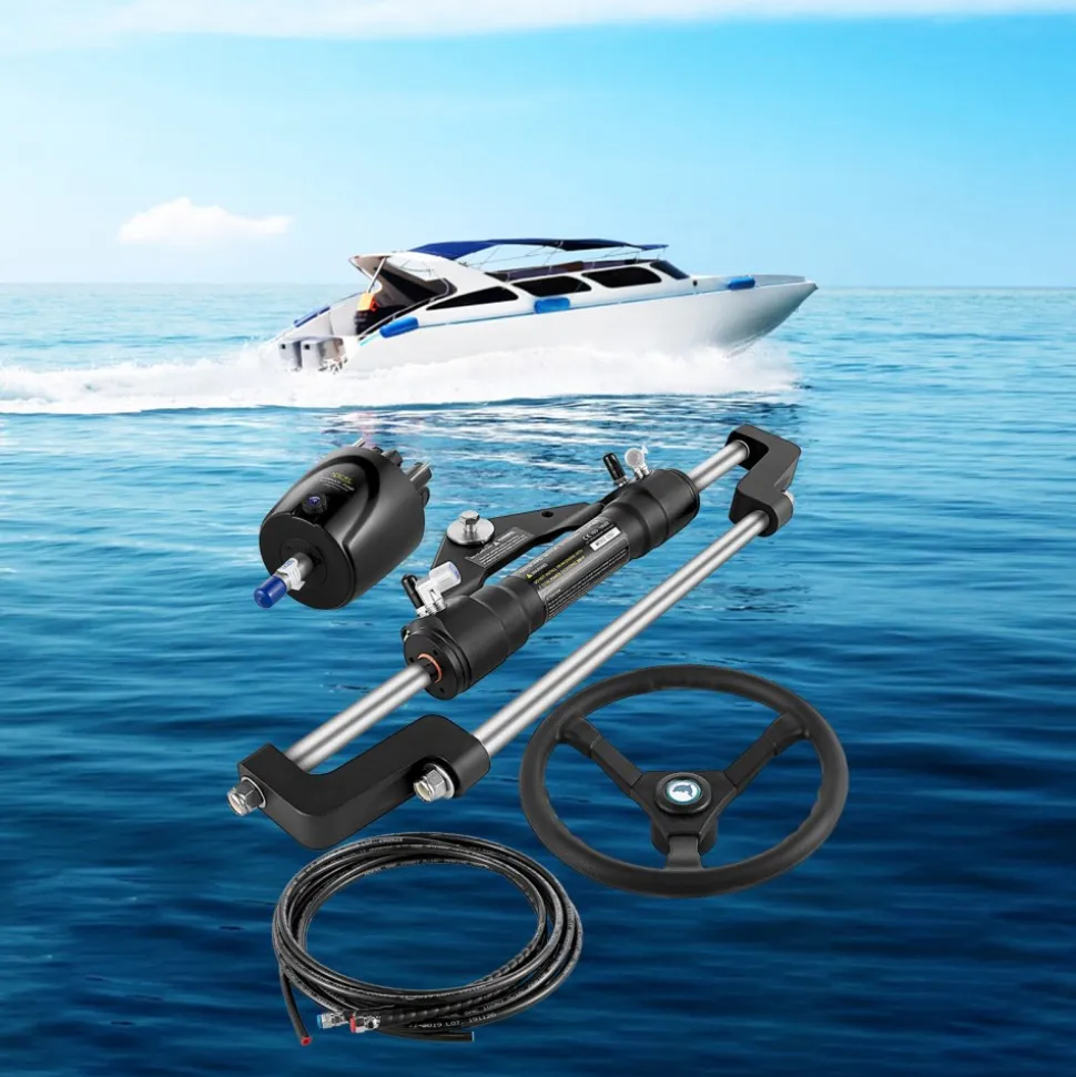 VEVOR 300HP Hydraulic Boat Steering Kit, Hydraulic Steering Helm Pump, Aluminum Alloy Steering Cylinder, 13.5" Steering Wheel with 10" Hydraulic Steering Hose for Boat Steering System