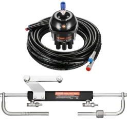 VEVOR 90HP Hydraulic Outboard Steering Kit, Marine Boat Hydraulic Steering System with 13.5-inch Steering Wheel, Helm Pump, Hydraulic Cylinder & 2PCS 26FT Hoses for Single Station Single-Engine Boats