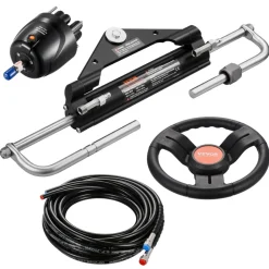 VEVOR 150HP Hydraulic Outboard Steering Kit, Marine Boat Hydraulic Steering System with 13.5-inch Steering Wheel, Helm Pump, Hydraulic Cylinder & 2PCS 26FT Hoses for Single Station Single-Engine Boats