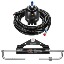 VEVOR 150HP Hydraulic Outboard Steering Kit, Marine Boat Hydraulic Steering System with 13.5-inch Steering Wheel, Helm Pump, Hydraulic Cylinder & 2PCS 26FT Hoses for Single Station Single-Engine Boats