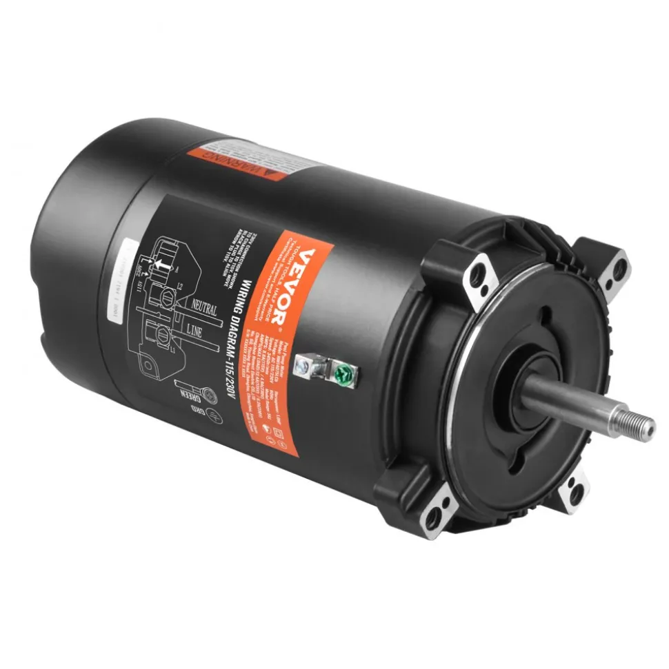 VEVOR 1 HP Pool Pump Motor, 56J Frame, 115V(9.8 Amps)/230V(4.9 Amps) 3450 RPM, 60Hz, 1.4 Service Factor, 90μF/250V Capacitor, CCW Rotation Round Flange Replacement Motor