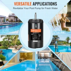 VEVOR 1 HP Pool Pump Motor, 56J Frame, 115V(9.8 Amps)/230V(4.9 Amps) 3450 RPM, 60Hz, 1.4 Service Factor, 90μF/250V Capacitor, CCW Rotation Round Flange Replacement Motor
