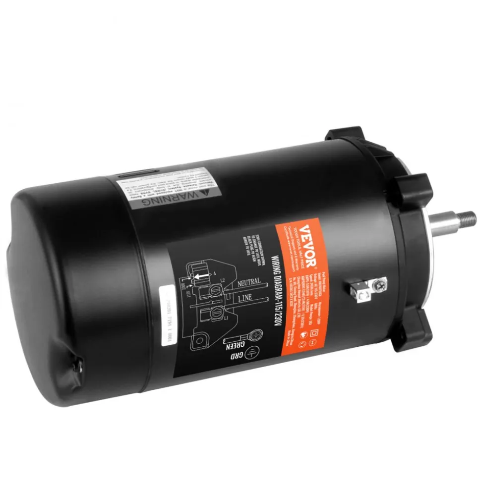 VEVOR 1 HP Pool Pump Motor, 56J Frame, 115V(9.8 Amps)/230V(4.9 Amps) 3450 RPM, 60Hz, 1.4 Service Factor, 90μF/250V Capacitor, CCW Rotation Round Flange Replacement Motor